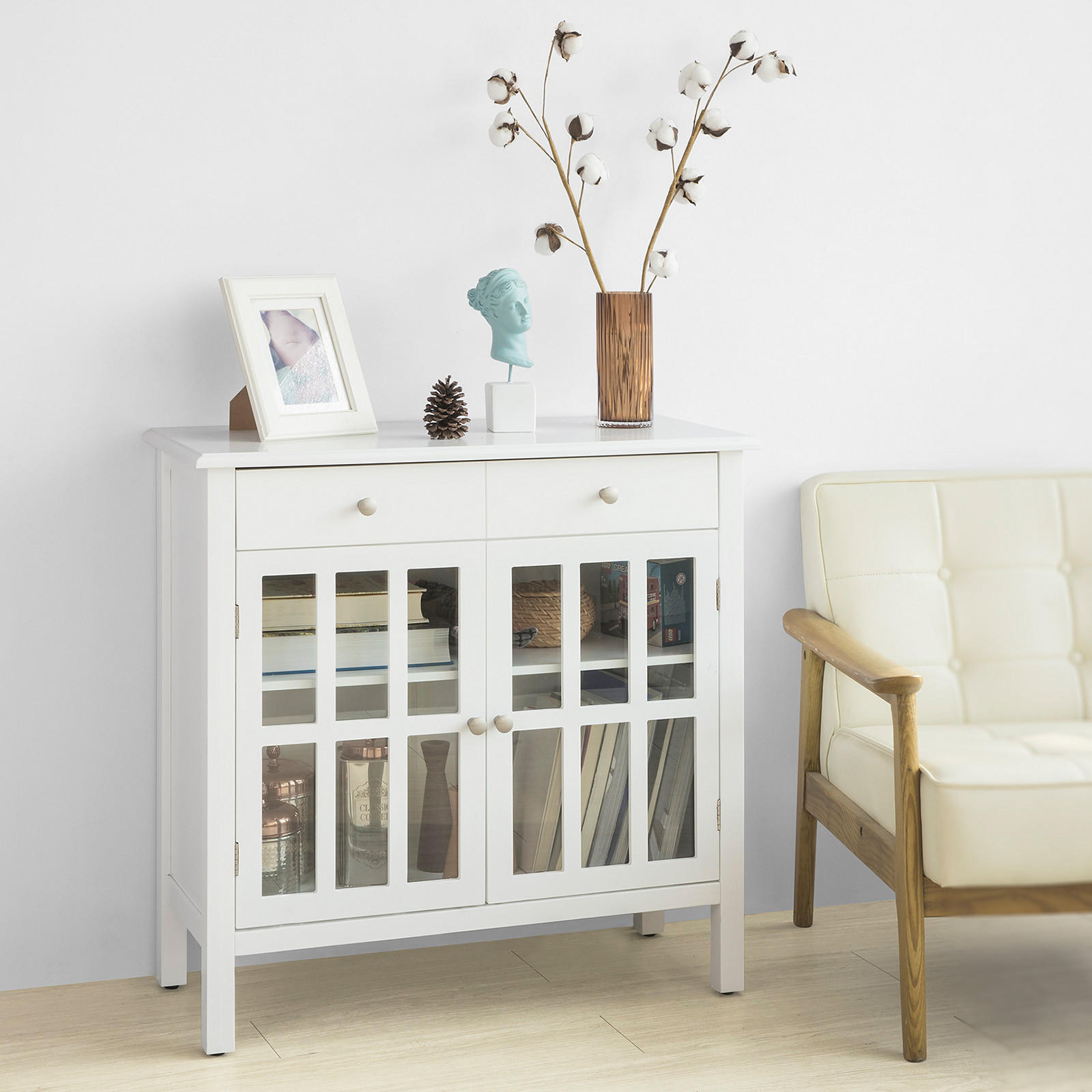 VITRINE Weiß - Weiß, Holzwerkstoff (80/80/34cm) - SoBuy