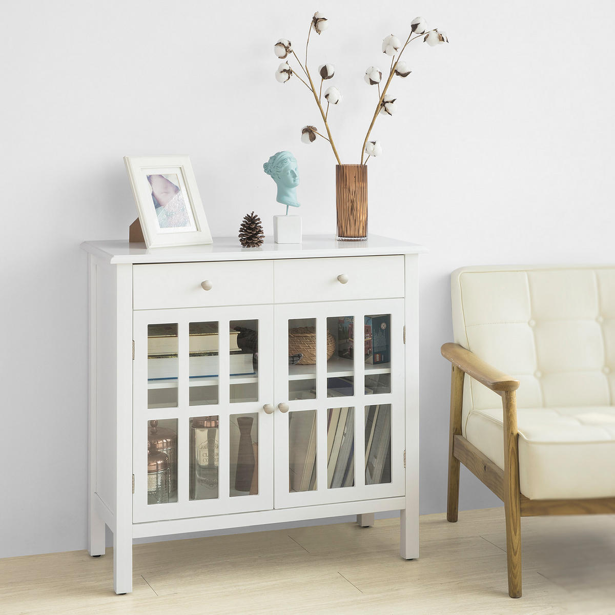 VITRINE Weiß - Weiß, Holzwerkstoff (80/80/34cm) - SoBuy
