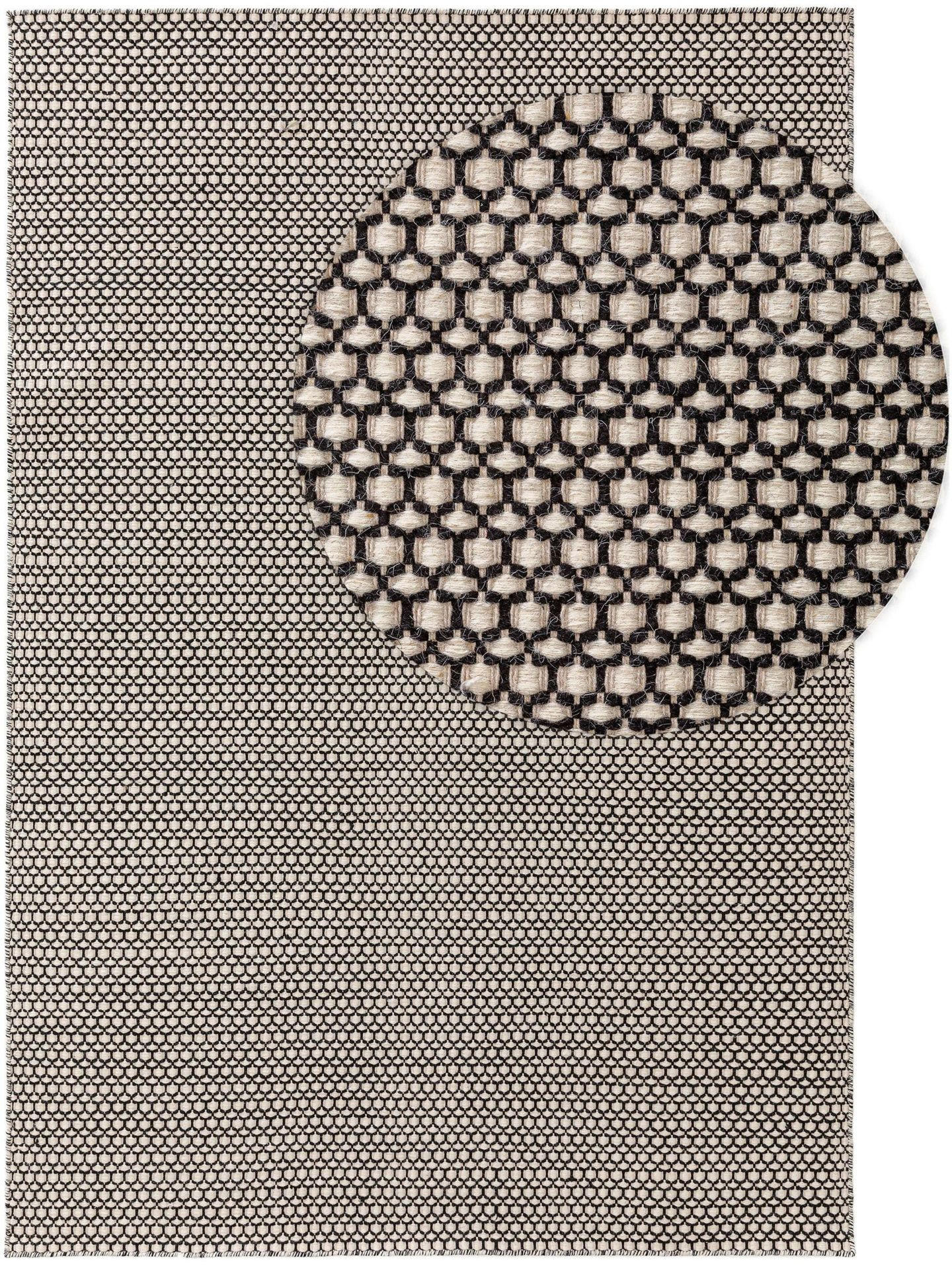 TEPPICH Wollteppich Hector Beige/Schwarz - Beige/Schwarz, Textil (250/1cm) - KUNSTLOFT