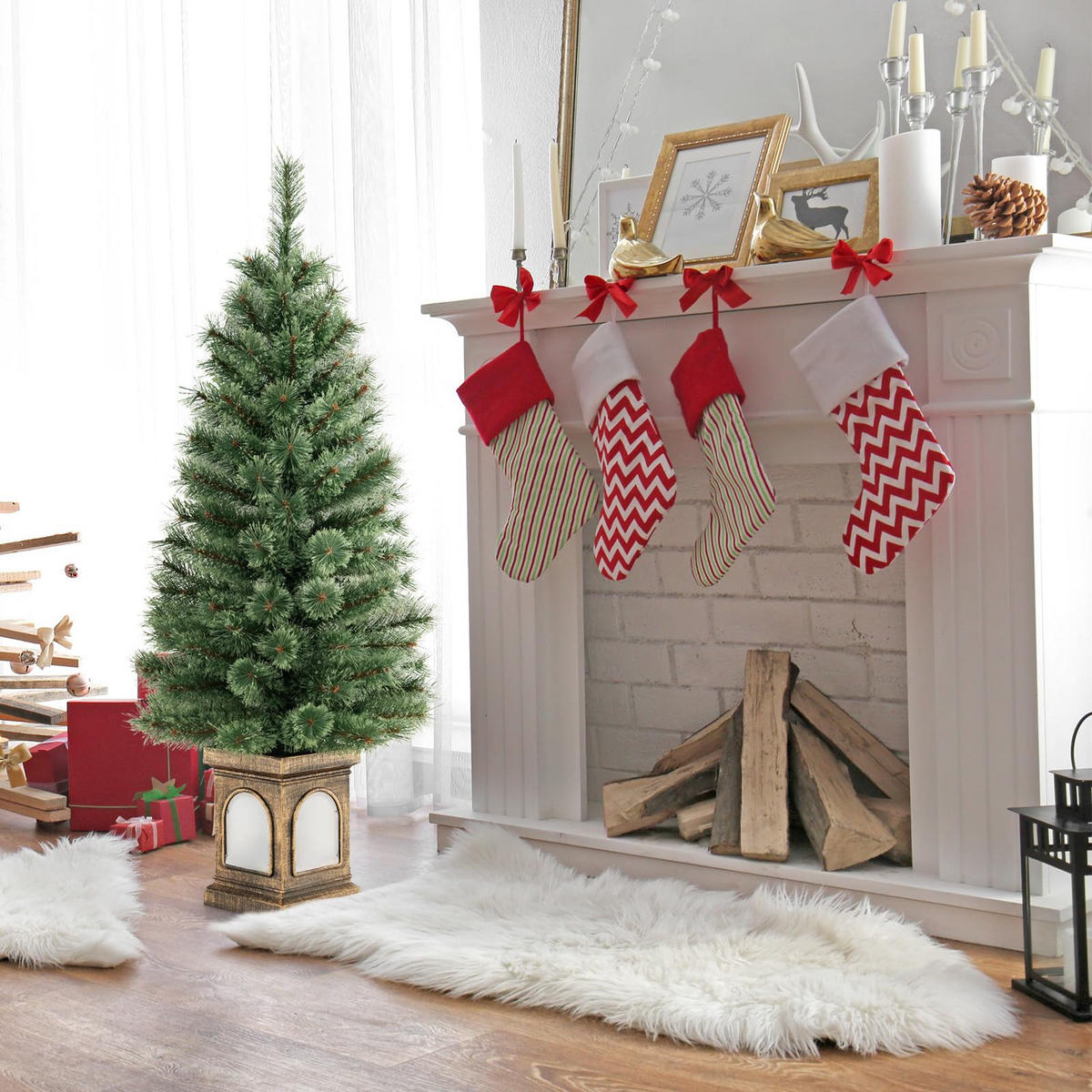 WEIHNACHTSBAUM Tannenbaum im Topf mit LEDs und Timer 120 cm grün - Grün, Kunststoff (120cm) - COSTWAY