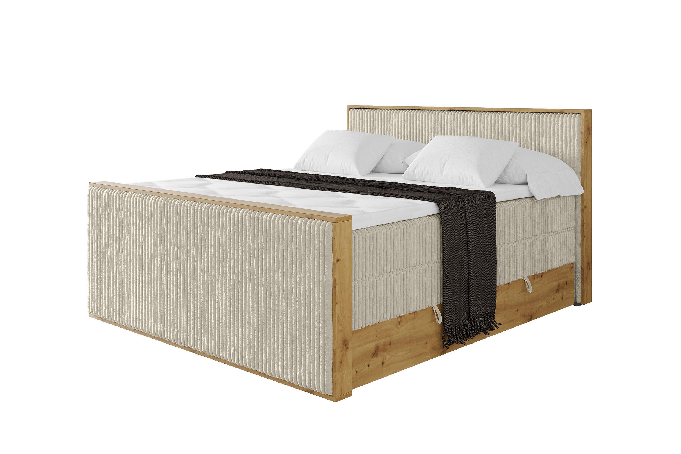 BOXSPRINGBETT LOLLI9 -Z-KING 200x200 - H3/H4 Creme - Beige, Holzwerkstoff (200/200cm) - ALTDECOR