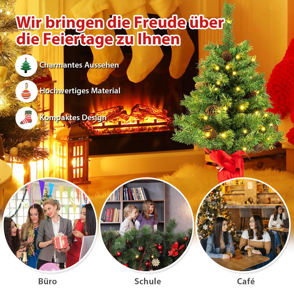 WEIHNACHTSBAUM kleine Tannenform mit 8 Lichtmodi 64 cm grün - Grün, Kunststoff (64cm) - COSTWAY