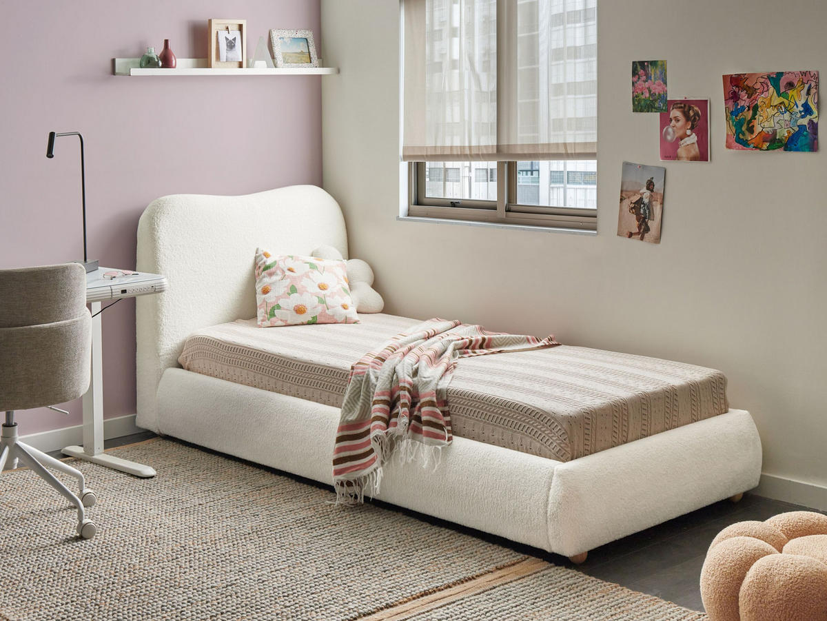 POSTEL s úložným prostorem 90/200 cm Bouclé Krémově bílá Blagnac - krémová, textil (90/200cm) - Beliani