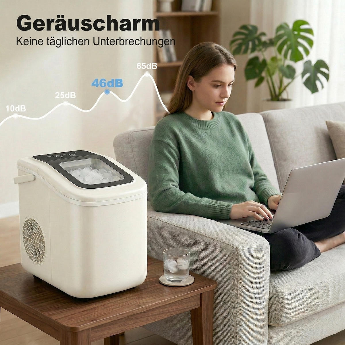 EISWÜRFELMASCHINE 12kg/24h, 1,2 L Wassertank Kältemittel R600a - Beige, Kunststoff (22.6/29.9/28.3cm)