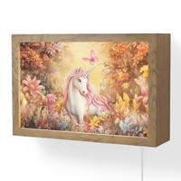 NÁSTĚNNÁ LAMPA Jednorožec - Květiny - Motýl - Růžová 30x20 cm - béžová, kompozitní dřevo (30/20/8cm) - OnlyWow