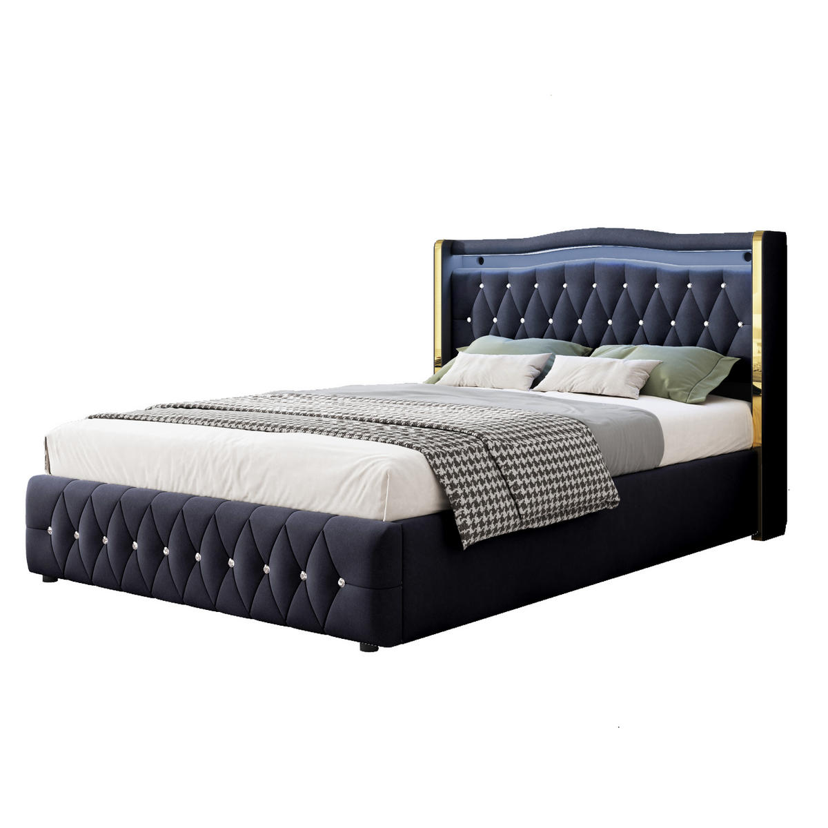 POLSTERBETT 140/200 cm schwarz mit farbwechselnder LED-Beleuchtung und hydraulischem Stauraum - Schwarz, Textil (140/200cm) - OKWISH