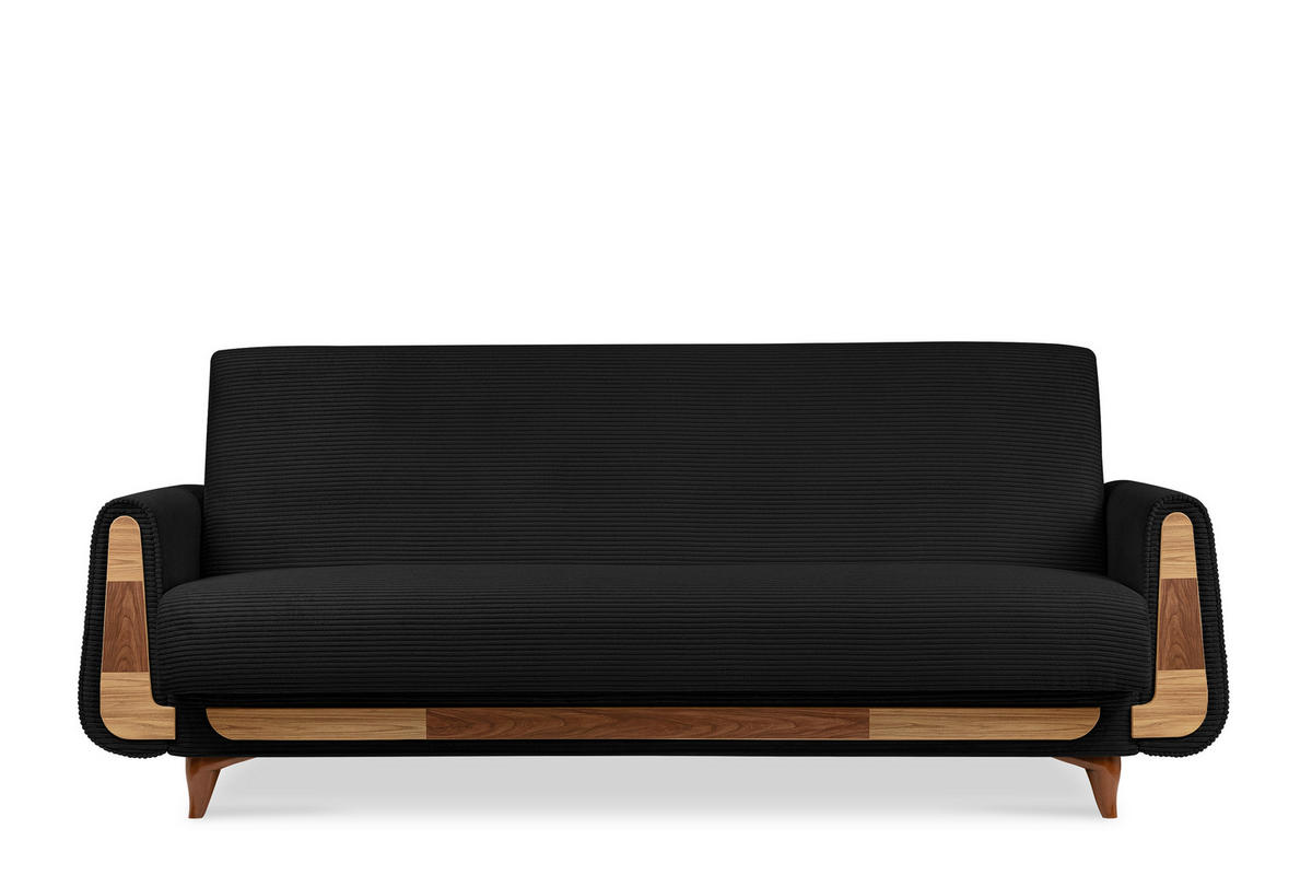 3-SITZER-SCHLAFSOFA GUSTAVO II mit Armlehnen, Schwarz - Schwarz, Holz/Holzwerkstoff (230/98/98cm) - KONSIMO®