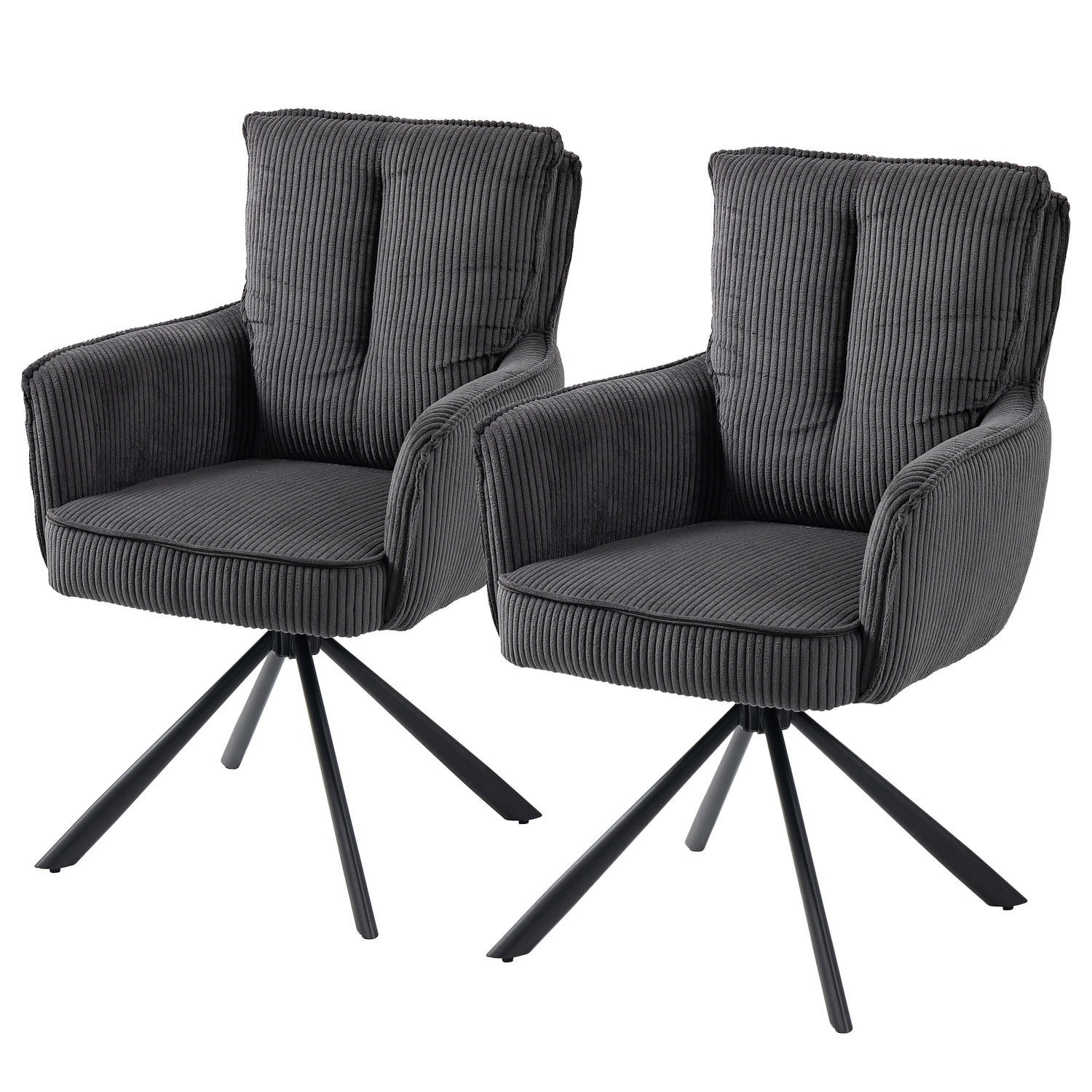 DREHBARER ARMLEHNENSTUHL - 2er-Set - Dunkelgrau, Textil/Metall (62/95/67cm) - home24
