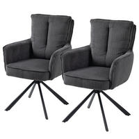 DREHBARER ARMLEHNENSTUHL - 2er-Set - Dunkelgrau, Textil/Metall (62/95/67cm) - home24