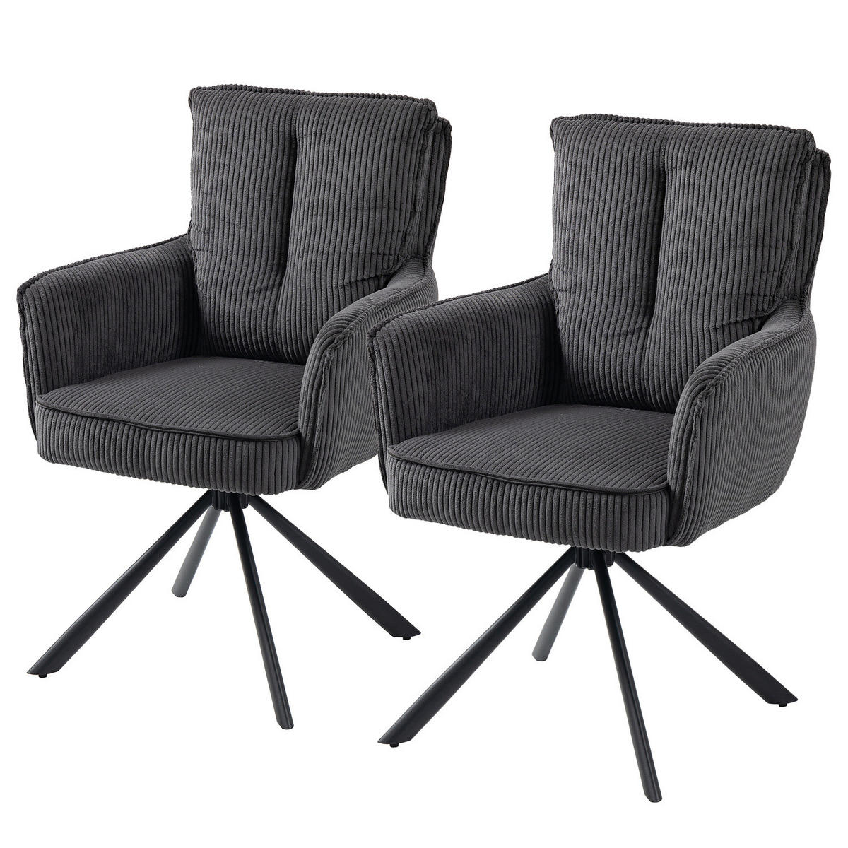 DREHBARER ARMLEHNENSTUHL - 2er-Set - Dunkelgrau, Textil/Metall (62/95/67cm) - home24