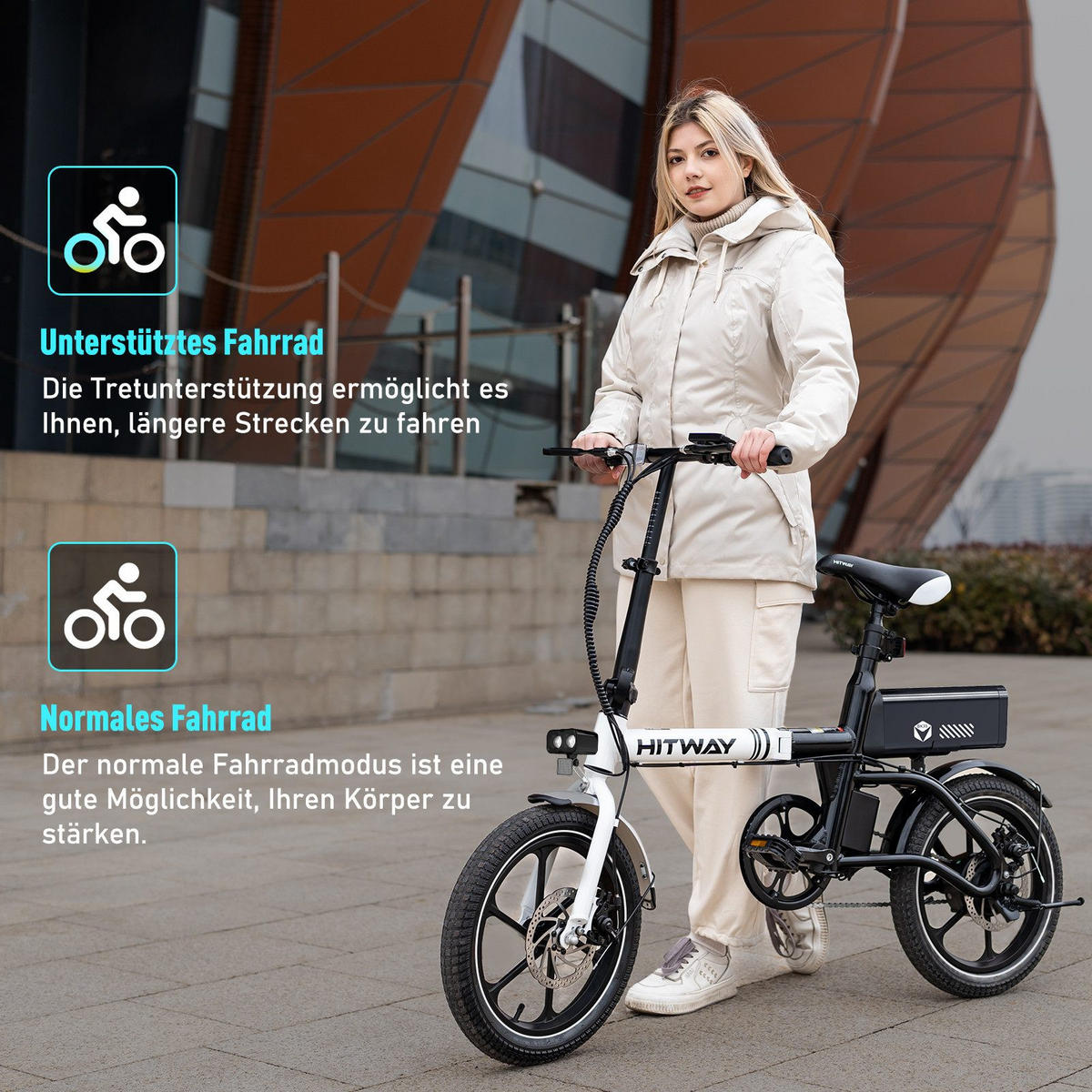 E-BIKE BK35S Klapprad 16 Zoll APP, Max. 25km/h - Schwarz, Metall (42cm) - HITWAY