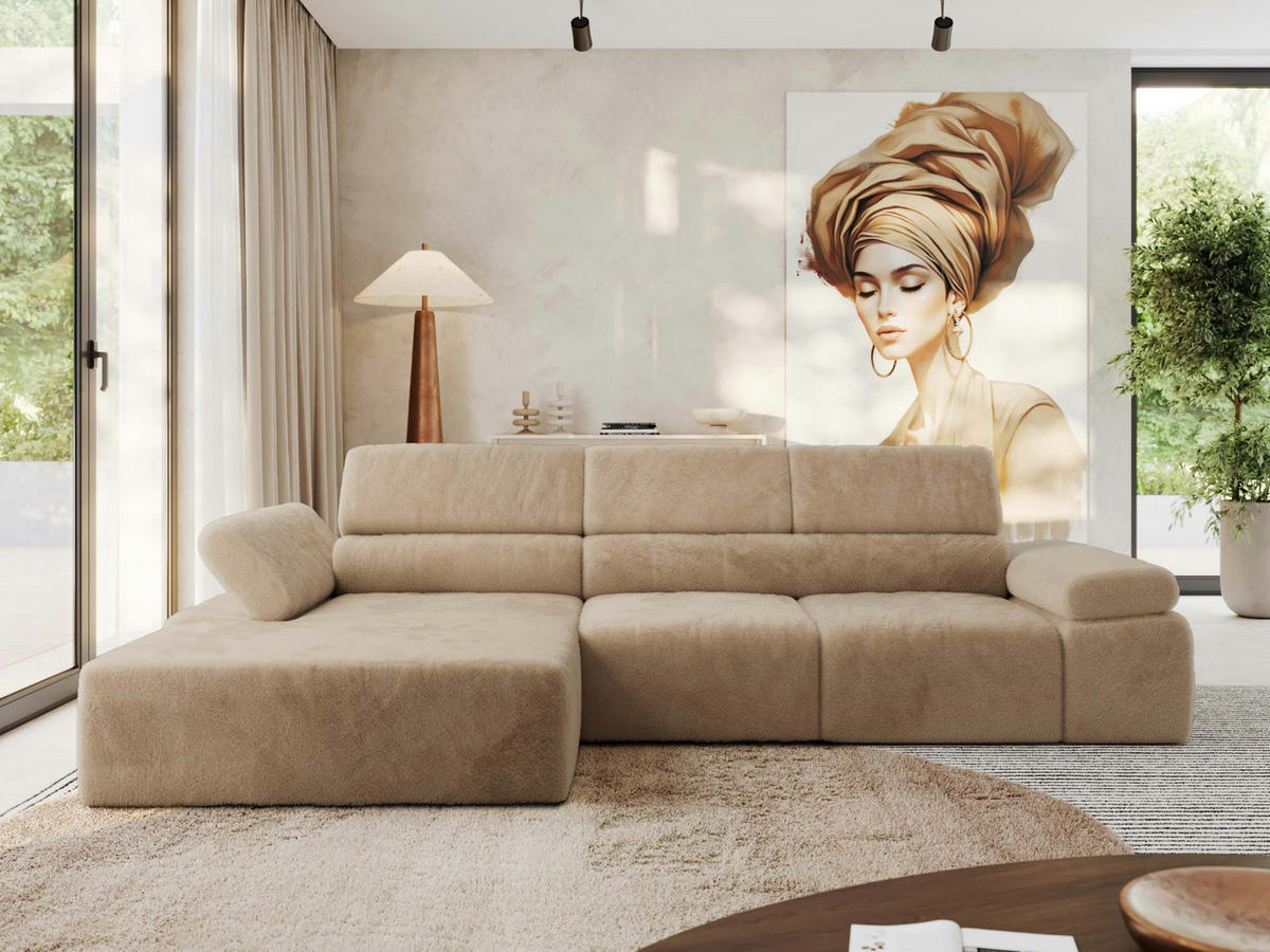 ECKSOFA RILASSO L Beige Plüsch - links - Beige/Schwarz, Kunststoff/Textil (296/174cm) - MKS