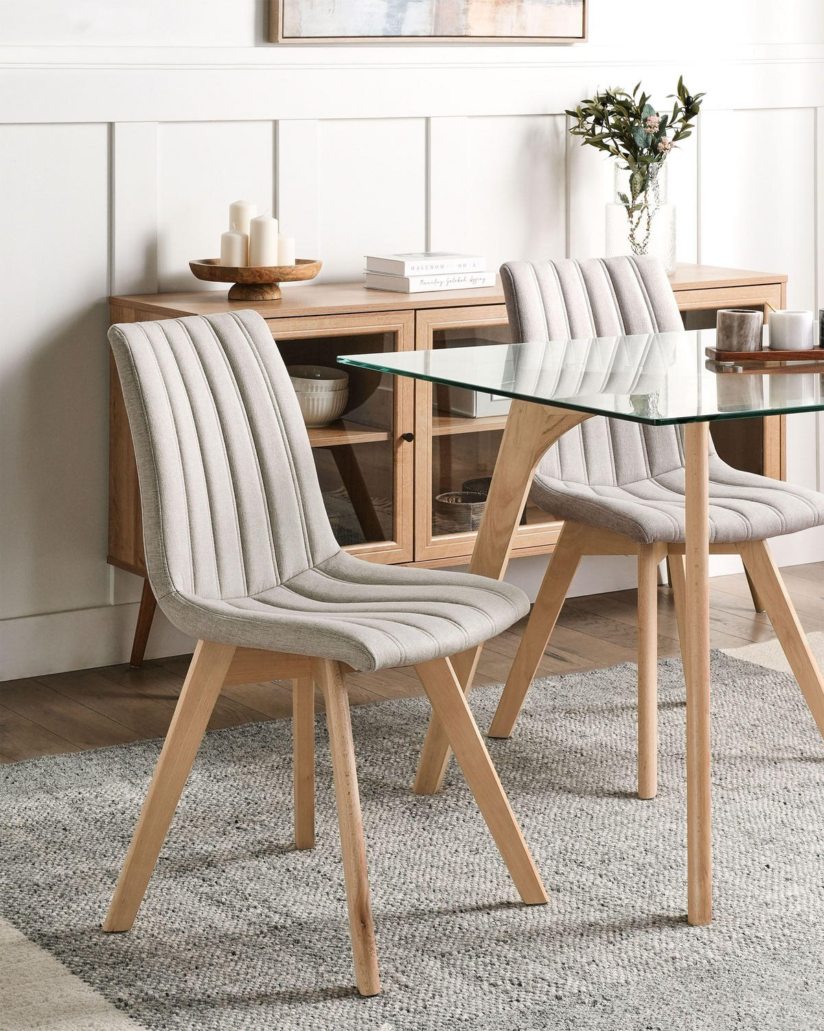 ESSZIMMERSTUHL 2er-Set Hellgrau Calgary - Hellgrau/Braun, Textil (48/86/56cm) - Beliani