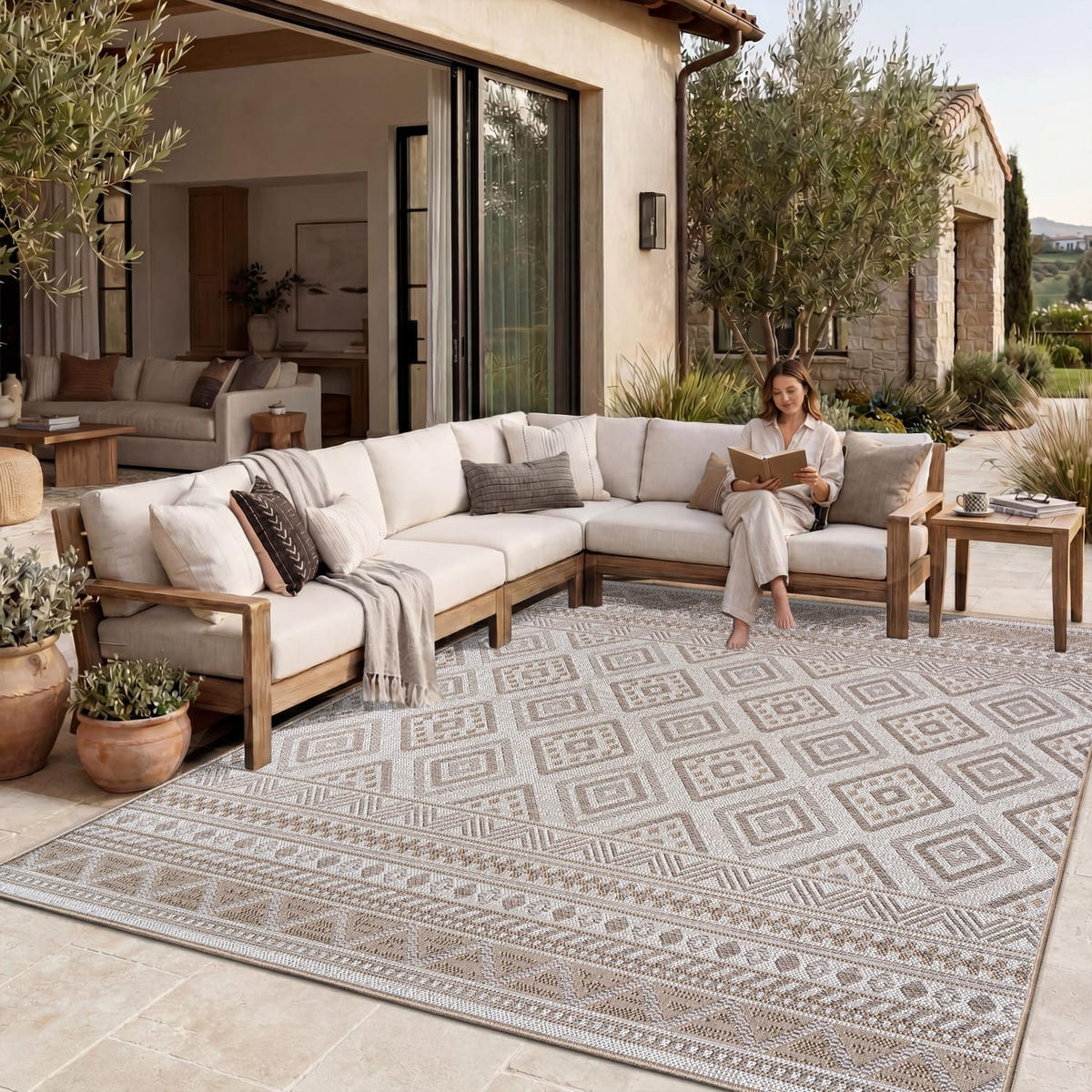 OUTDOORTEPPICH 120/120 cm Vermont 184 - Beige, Kunststoff (120/120cm) - Paco Home