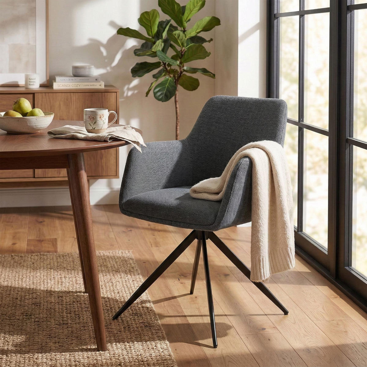 ARMLEHNENSTUHL Stoff Grau - Schwarz/Grau, Textil/Metall (56/81/62cm) - CLP