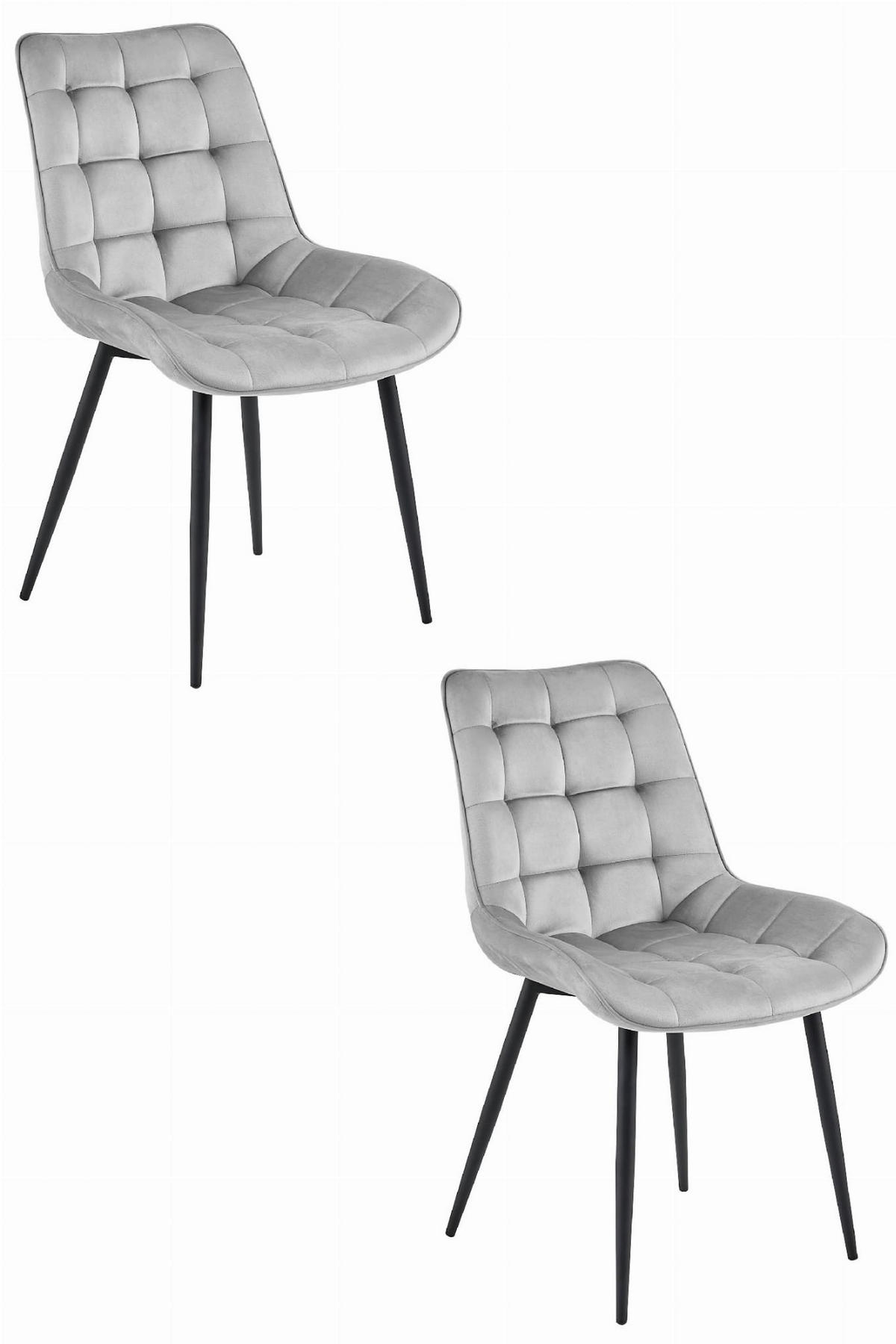 ESSZIMMERSTUHL 2-er Set BERA silbergrauer Sitz, schwarze Beine - Silberfarben/Schwarz, Textil (54/88/60cm) - Valora