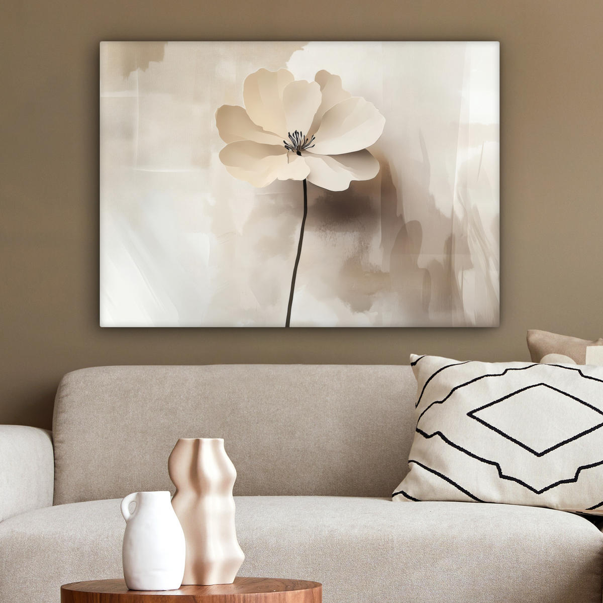 LEINWANDBILD Blume - Beige - Farbe - Schatten Wandbilder 80x60 cm - Creme, Textil (80/60cm) - MuchoWow