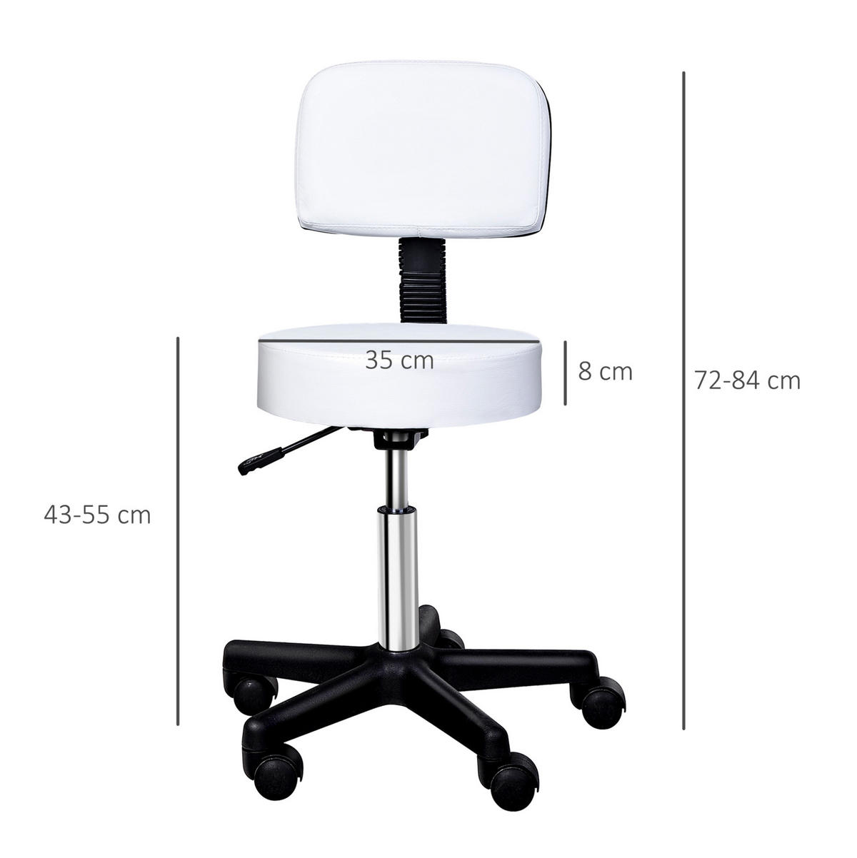 BÜROSTUHL höhenverstellbar mit Lehne Weiß - Weiß, Metall (35/84/35cm) - Meubliv