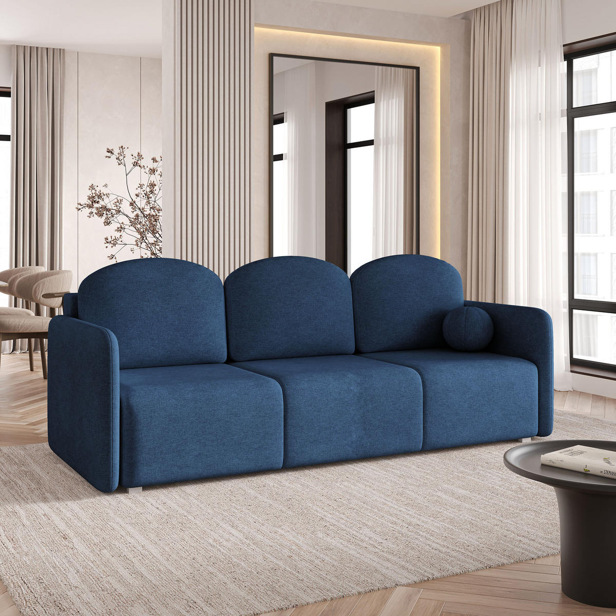 BETTSOFA SUVI III NV Blau Geflochtener Stoff mit Schlaffunktion - Blau, Textil (90/85/220cm) - MASSENO