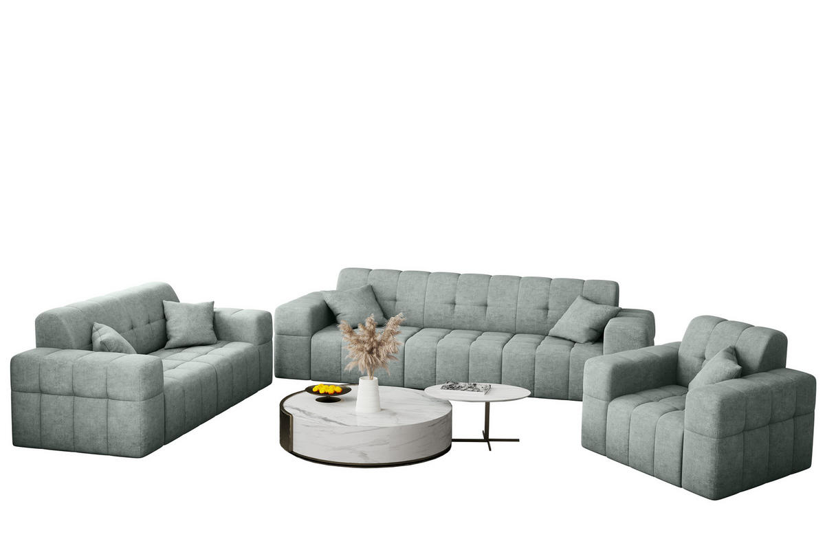 SITZGARNITUR 3+2+1 NIMES Stoff Perfect Harmony Mintz - Mintgrün, Holz/Textil (245/82/92cm) - Kaiser Möbel