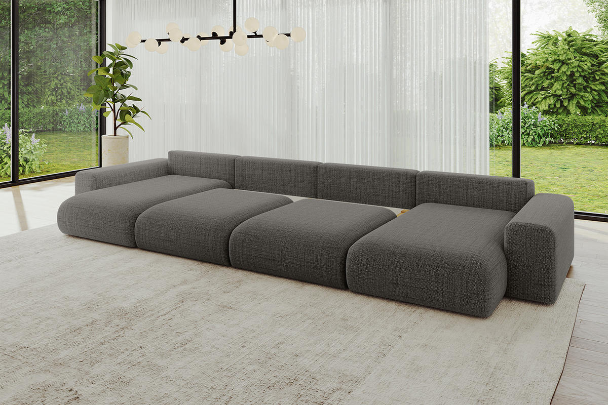 WOHNLANDSCHAFT mit Schlaffunktion ESKAR-U2-464x176x72cm Grau - Taupe/Grau, Holzwerkstoff/Kunststoff (176/72/464cm) - ALTDECOR