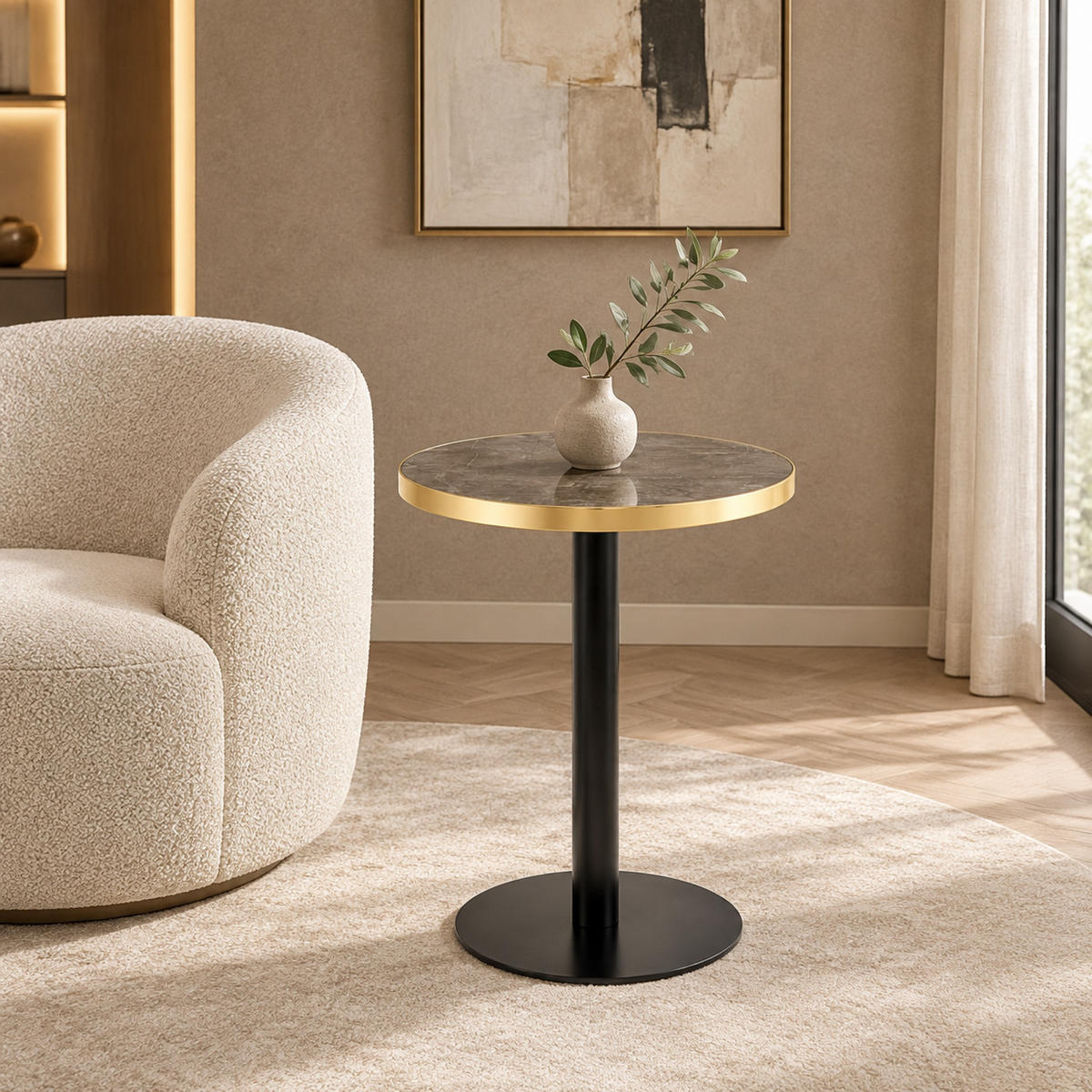 BEISTELLTISCH rund 60 cm Grau in Marmor-Optik mit Metallgestell - Grau, Holzwerkstoff (60/60/74cm) - MIVRAY