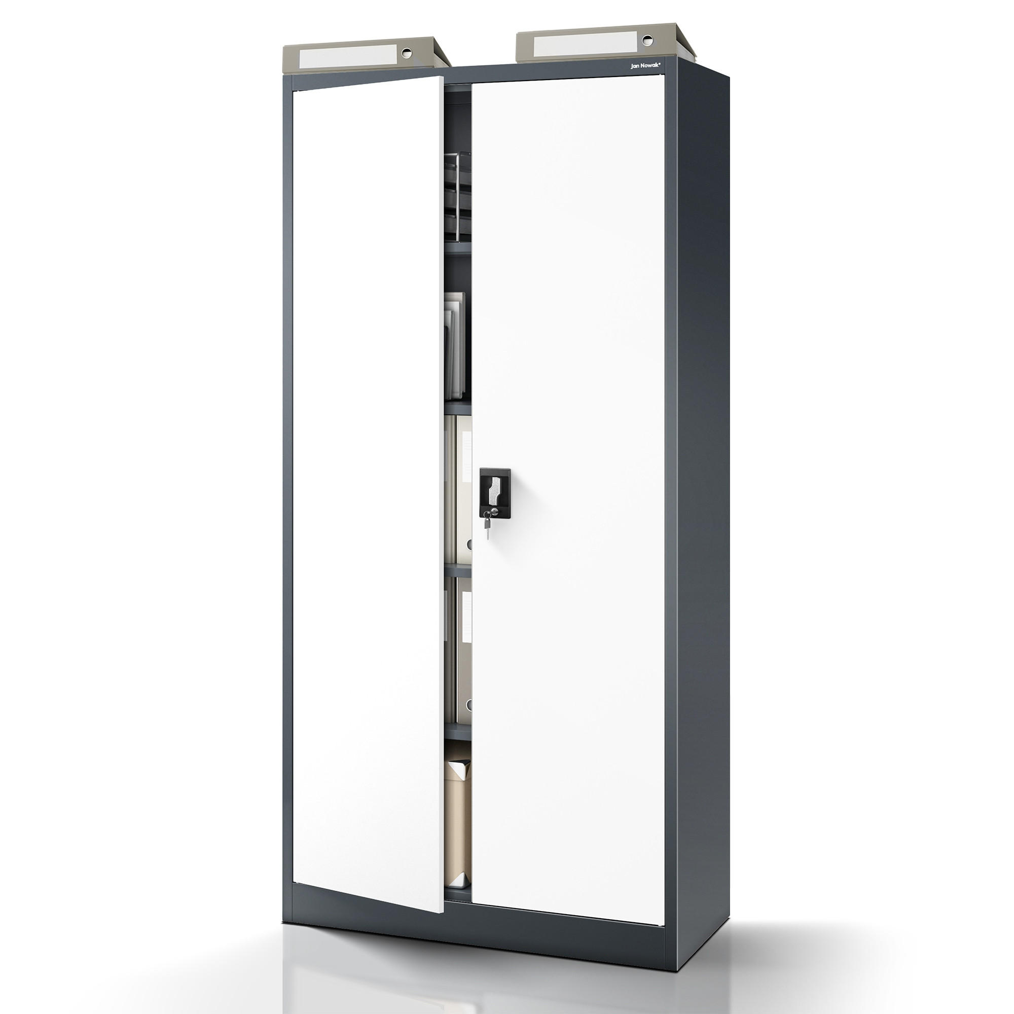 AKTENSCHRANK JAN 185x90x45 cm - Anthrazit/Weiß, Metall (90/185/40cm) - Jan Nowak