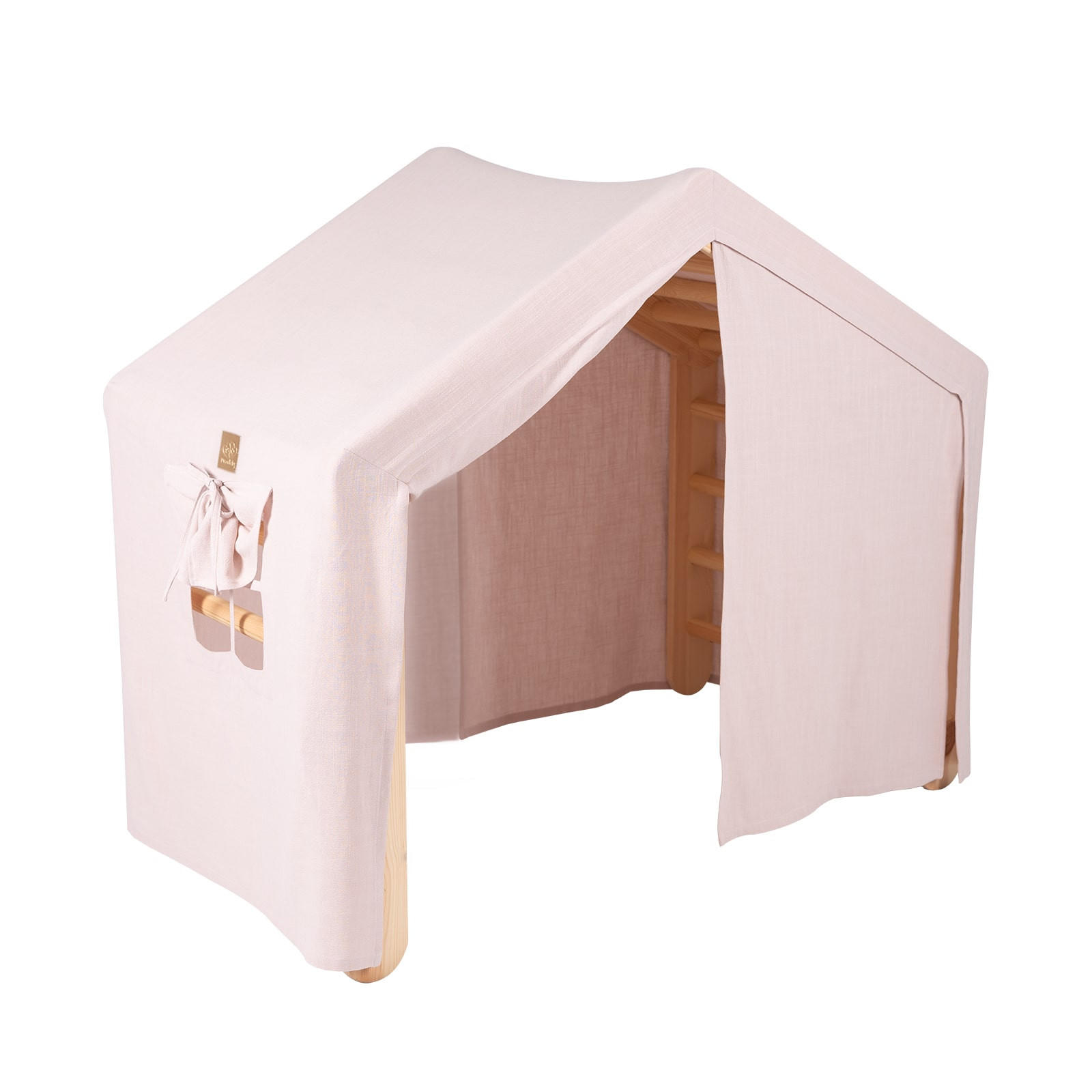 KLETTERDREIECK Großes Haus für Kinder mit Rosa Dach, Zarter Stoff, Montessori, Natur - Rosa/Naturfarben, Holz (112/94/61cm) - MeowBaby