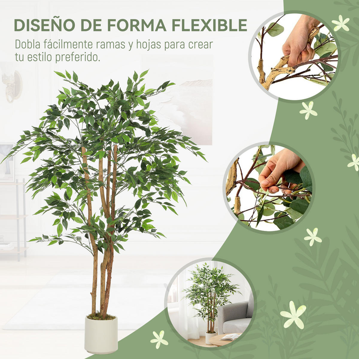 KUNSTPFLANZE, Künstlicher Ficus 150 cm, 1116 Blätter, mit Topf, für Innenbereich, grün & realistisch - Multicolor, Kunststoff (150cm) - FORIOUS