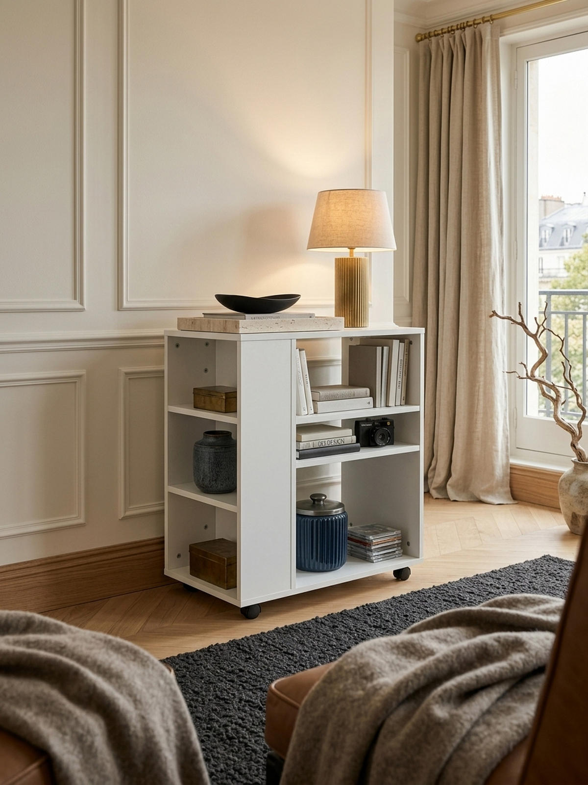 REGAL Multifunktional Mit Rollen Modern BRENTA, Weiß 60x35x75 cm - Weiß, Holz/Kunststoff (60/75/35cm) - KADIMA DESIGN