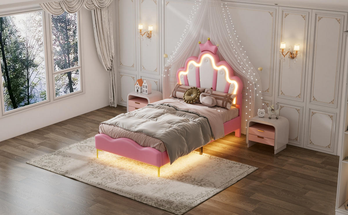 POLSTERBETT 90x200 cm Rosa LED Gepolstert Sicher Mädchenbett - Pink, Holz (90/200cm) - SHOPENTRA