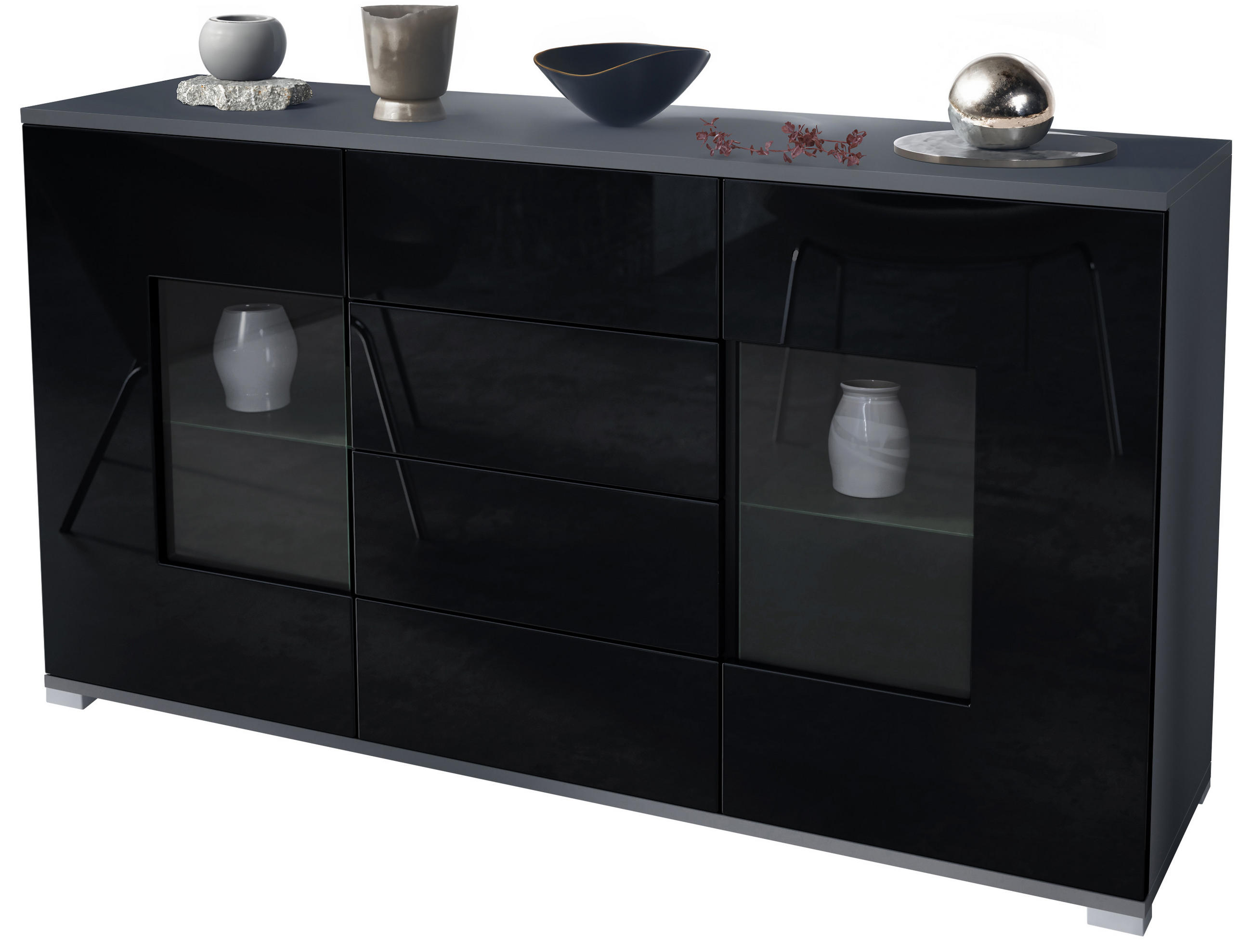 Vladon Sideboard Schwarz Hochglanz 138.5x75.5x35 cm