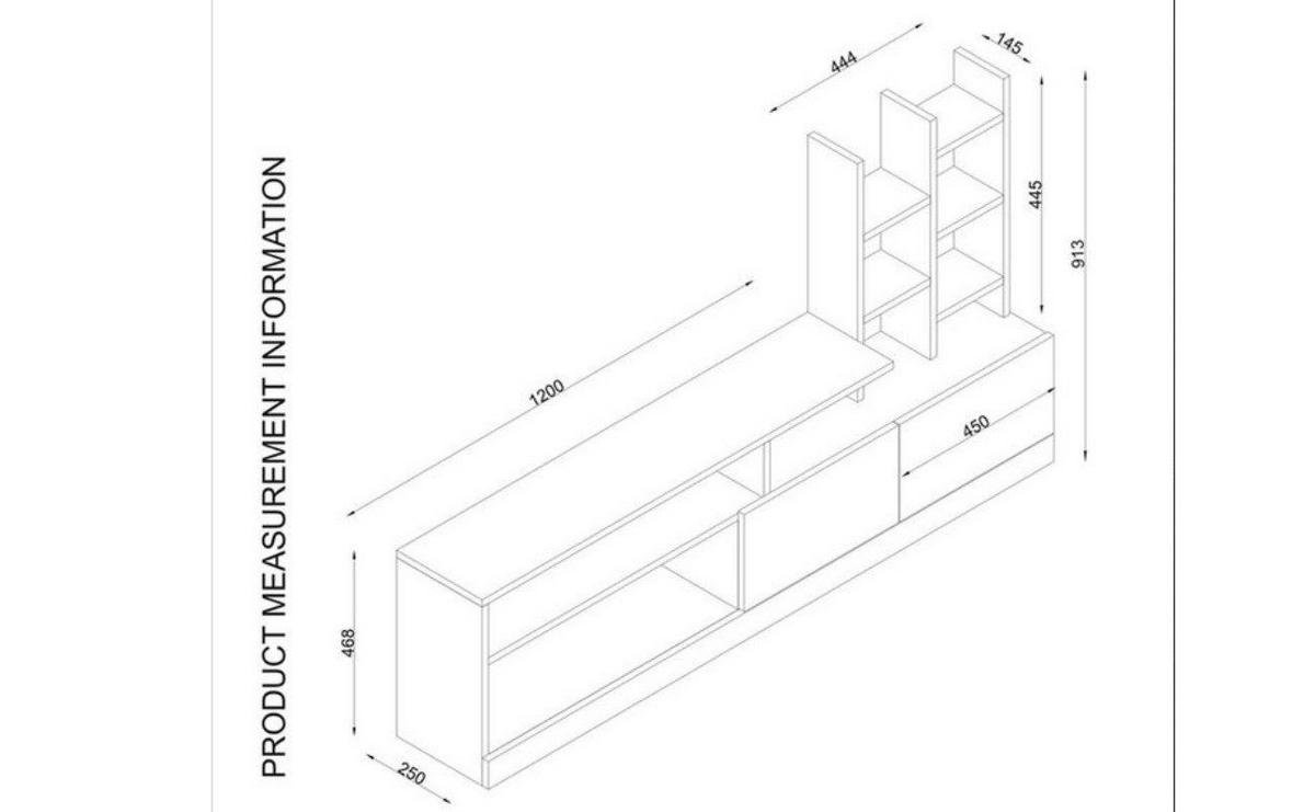 WOHNWAND TV-WAND 165 x 91,3 x 25 cm Weiß Wohnzimmermöbel - Weiß, Holzwerkstoff (165/25/25cm) - Ibonto