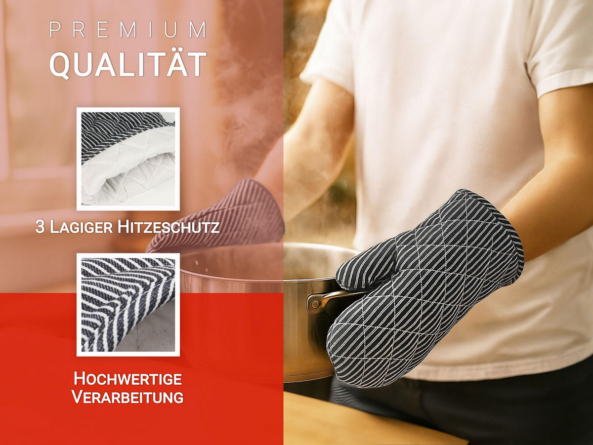 OFENHANDSCHUHE, 18x28 cm, 100% Baumwolle, Grau - Schwarz, Textil (18/28cm) - Zollner
