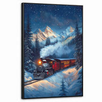 LEINWAND Bilder mit Rahmen - Zug - Weihnachten - Schnee - Weihnachtszug - 60x90 - Anthrazit, Textil (60/90cm) - MuchoWow