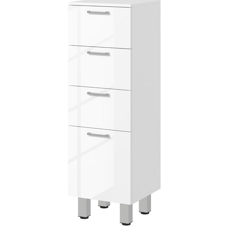 MIDISCHRANK 30/30/93 cm aus Holz mit 4 Schubladen und Hochglanzfront Weiß - Weiß, Holzwerkstoff (30/93/30cm) - Modenvie