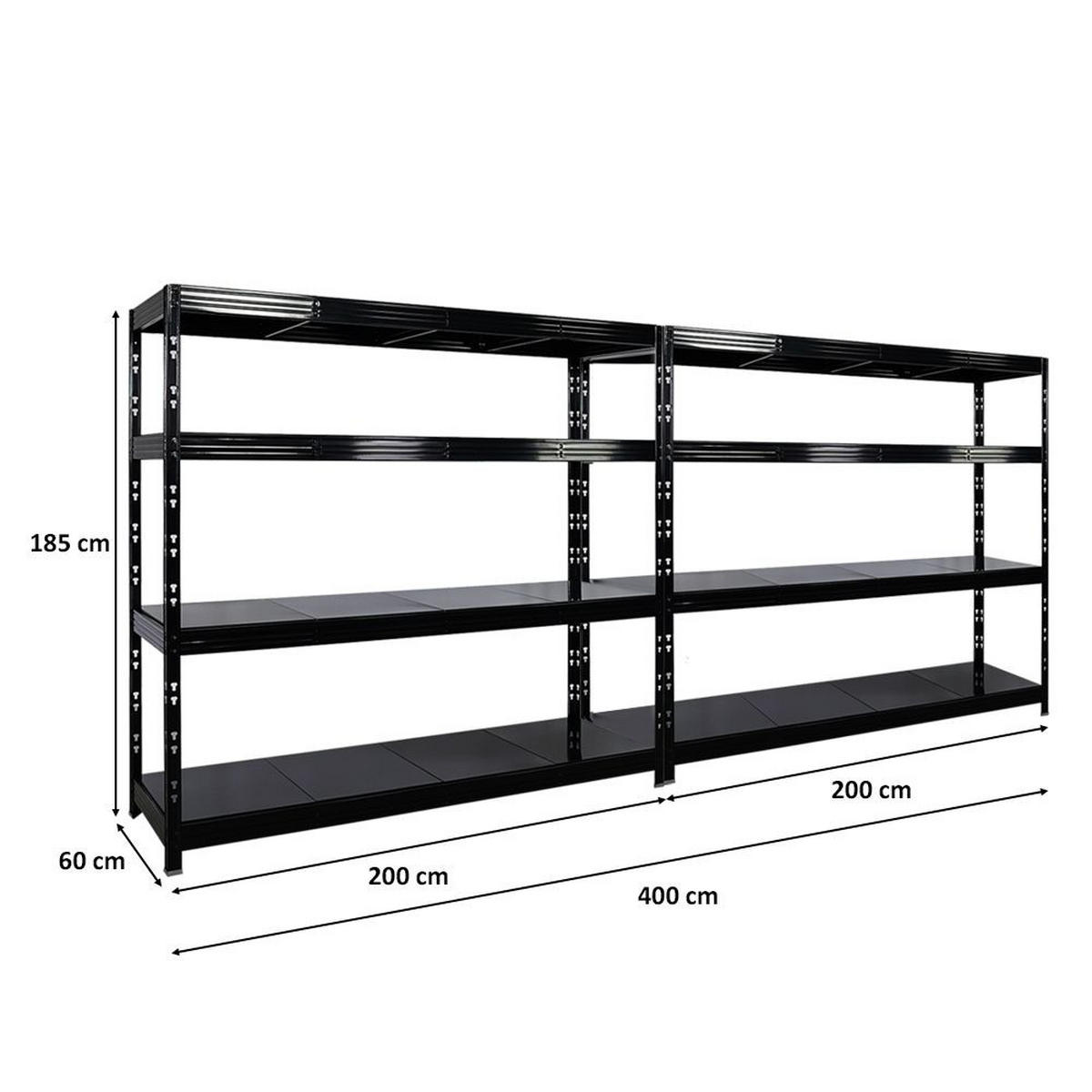 SCHWERLASTREGAL Rhino 2er-Set 180x200x60 cm 4 Stahlplatten-Ebenen Fachlast 500 kg Schwarz - Schwarz, Metall (200/180/60cm) - PROREGAL