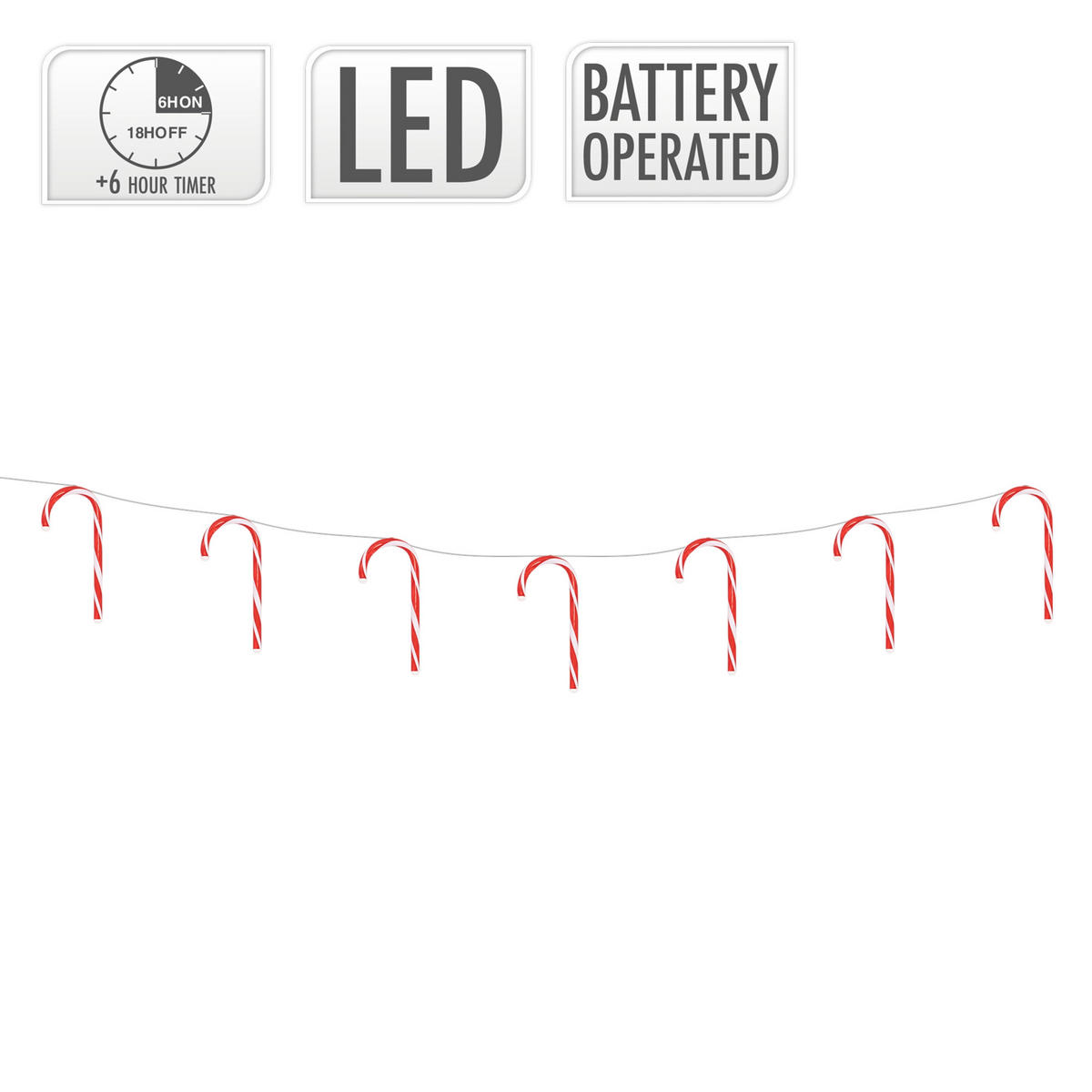 LICHTERKETTE 330 cm 7 Zuckerstangen mit 28 LED Warmweiß - Rot, Kunststoff (330cm) - ECD-Germany