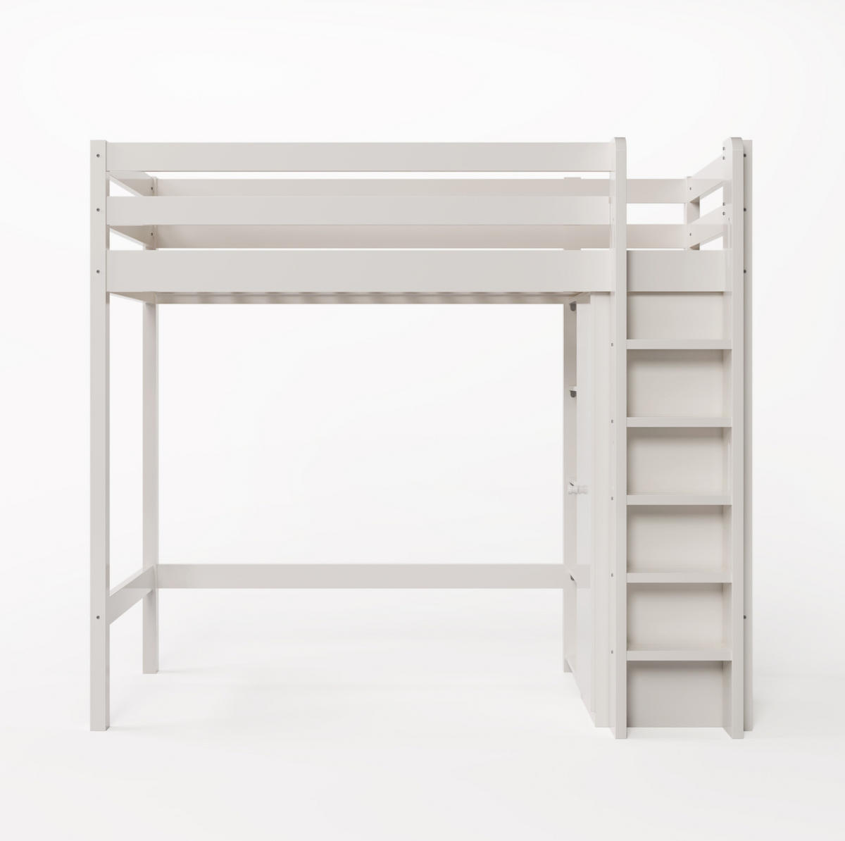 HOCHBETT 90/200 cm in Weiß mit Kleiderschrank und 6 Regalen - Weiß, Holzwerkstoff (90/200cm) - Flora Grace