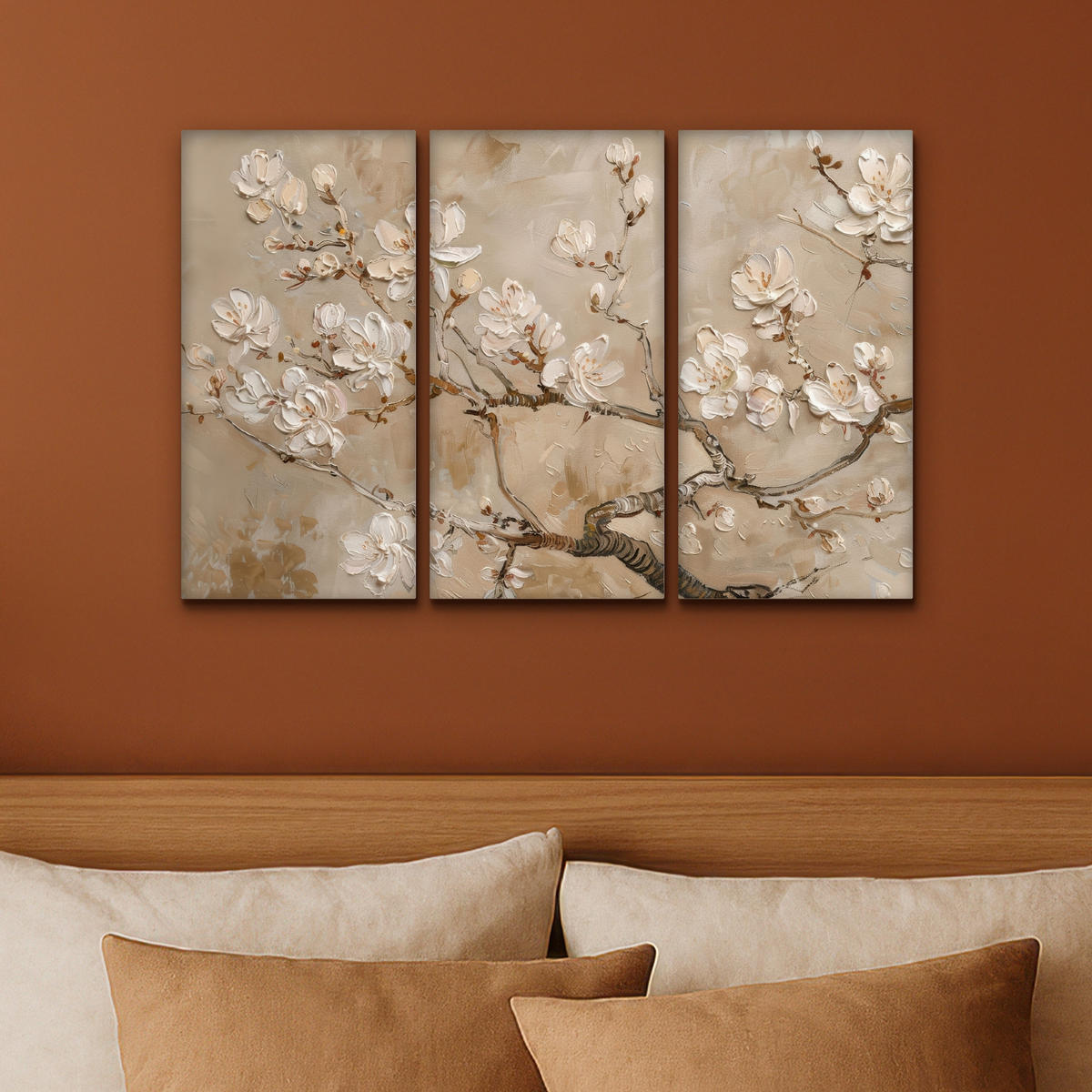 LEINWANDBILD 3er Set Beige - Blüte - Modern 60x40 cm - Greige, Textil (60/40cm) - MuchoWow