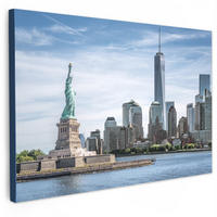 LEINWANDBILD New York - Freiheitsstatue - Wasser Groß 140x90 cm - Hellblau, Textil (140/90cm) - MuchoWow