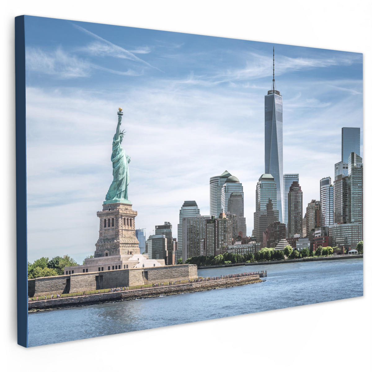 LEINWANDBILD New York - Freiheitsstatue - Wasser Groß 140x90 cm - Hellblau, Textil (140/90cm) - MuchoWow