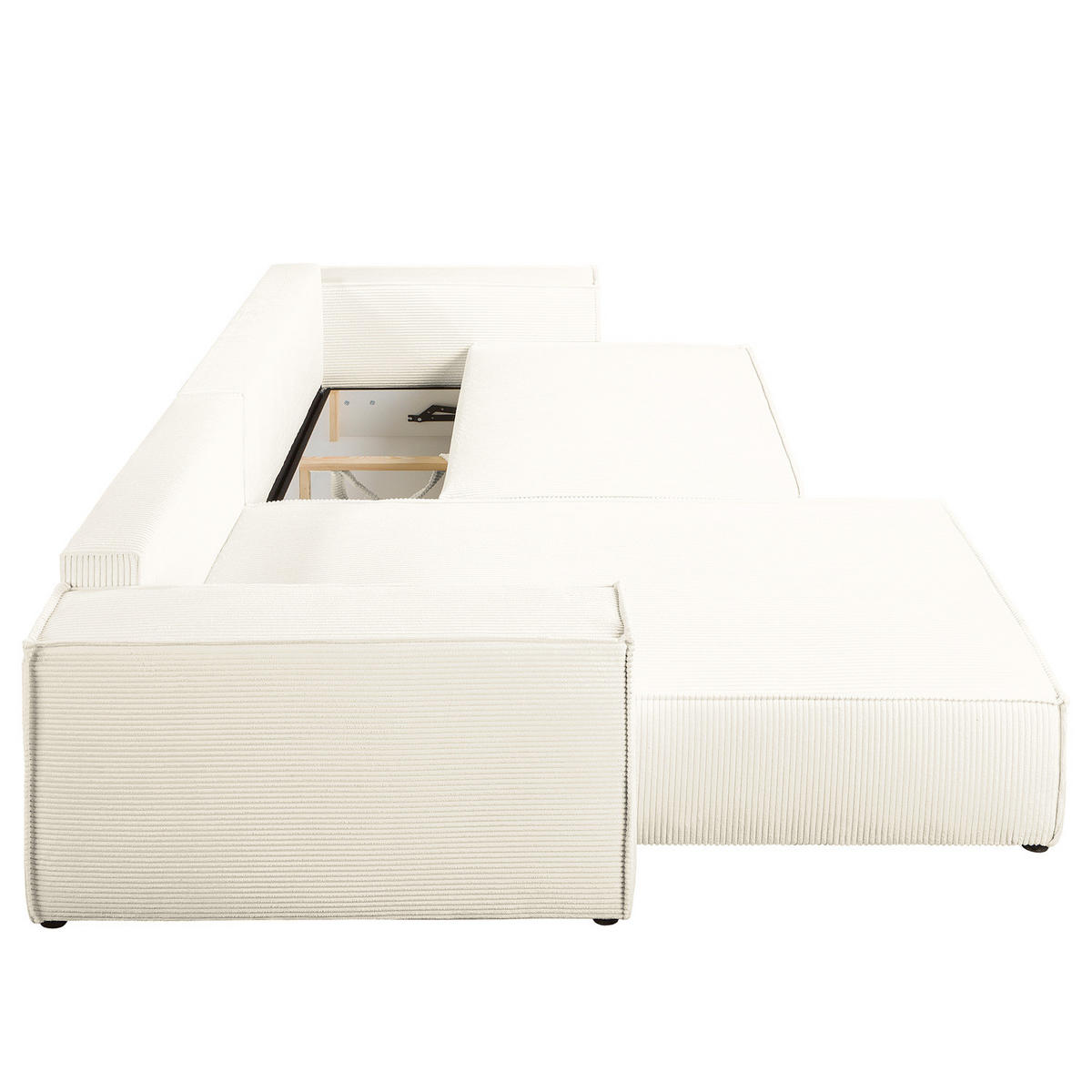 ECKSOFA mit Schlaffunktion - 290 cm - Creme/Schwarz, Kunststoff/Textil (290/185cm) - home24