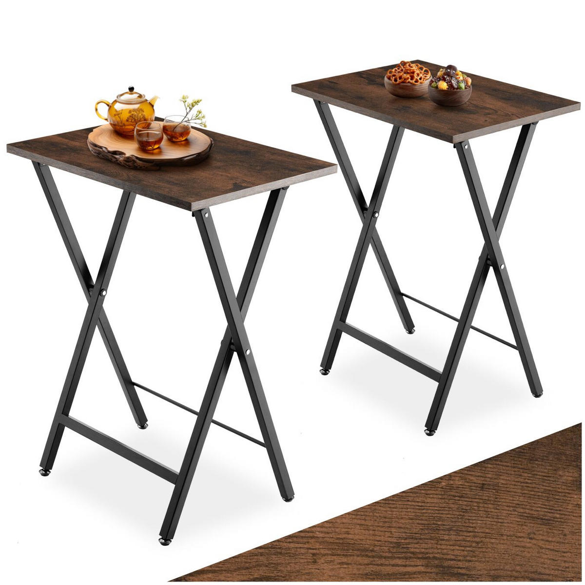BEISTELLTISCHE 2er Set Phoenix ,mit höhenverstellbaren Gelenkfüßen,Industrial Holz dunkel, rustikal - Rostfarben, Holzwerkstoff (48/36/66.5cm) - tectake