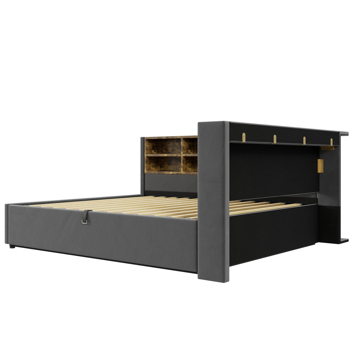 POLSTERBETT mit Stauraum und USB 140x200 cm Samt Dunkelgrau - Dunkelgrau, Metall (140/200cm) - Meubliv