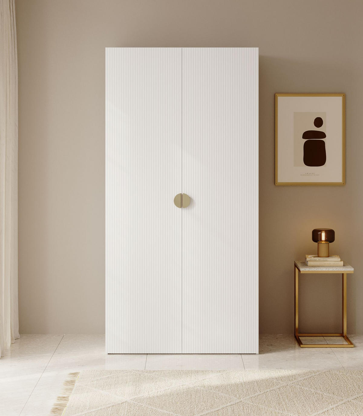 KLEIDERSCHRANK Moonir Weiß 100 cm - Goldfarben/Weiß, Holzwerkstoff/Metall (100/200.5/57cm) - Selsey