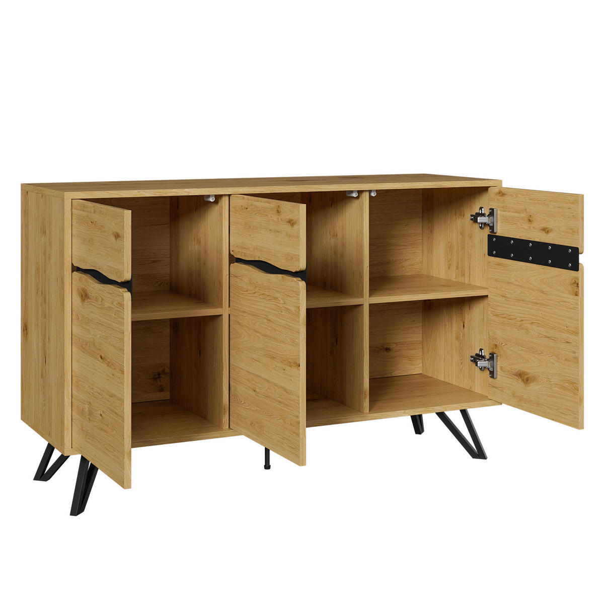 SIDEBOARD aus Spanplatte in Holzoptik mit 3 Türen und Metallbeinen, 140/40/75,5 cm,Naturfarben - Naturfarben, Holzwerkstoff (40/75.5/140cm) - Redom