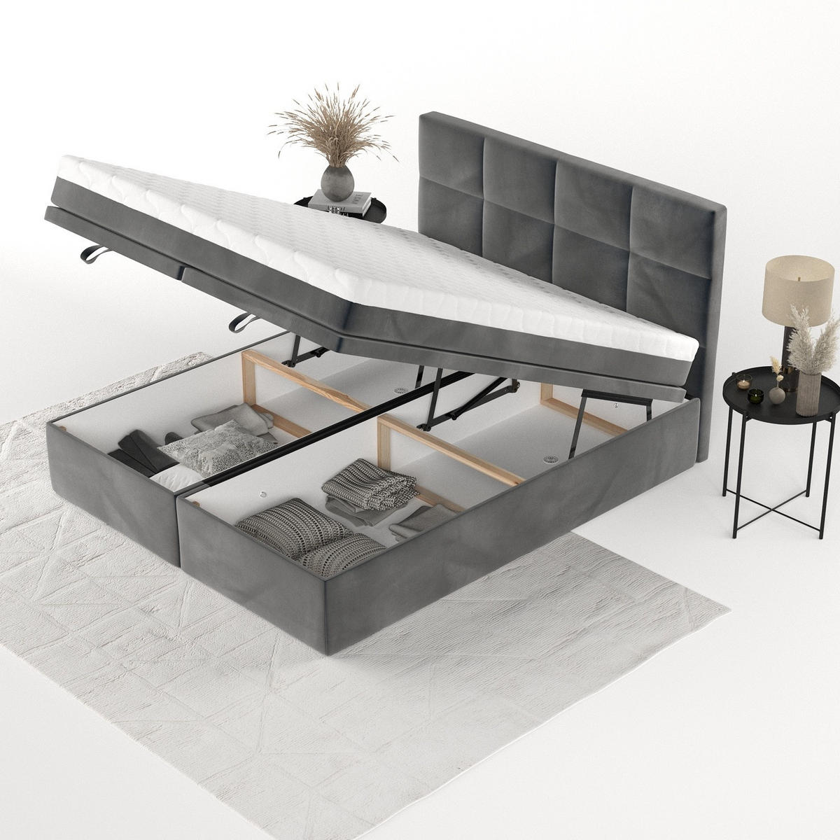 BOXBETT Tessa 140/200 cm Anthrazit im Paros Stoff - Anthrazit/Schwarz, Holz/Holzwerkstoff (140/200cm) - AltaBeds