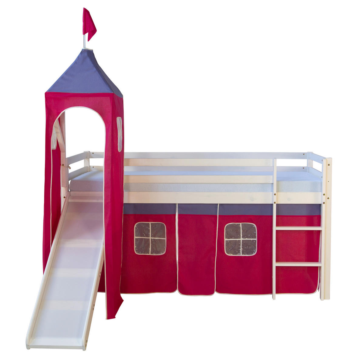 HOCHBETT mit Rutsche Turm 90/200 cm Pink - Pink/Weiß, Holz - Homestyle4u
