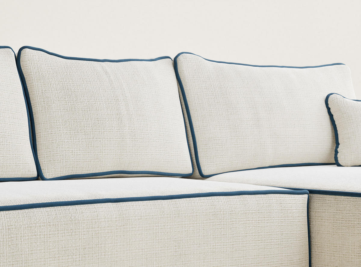 ECKSOFA MIT SCHLAFFUNKTION Modo Braun Chenille-Stoff - Rechts Seite - Ecru/Schwarz, Holz/Holzwerkstoff (294/185cm) - Maison de Reve
